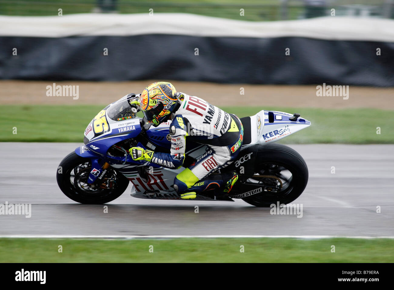 Valentino Rossi während einer nassen Praxis. Stockfoto