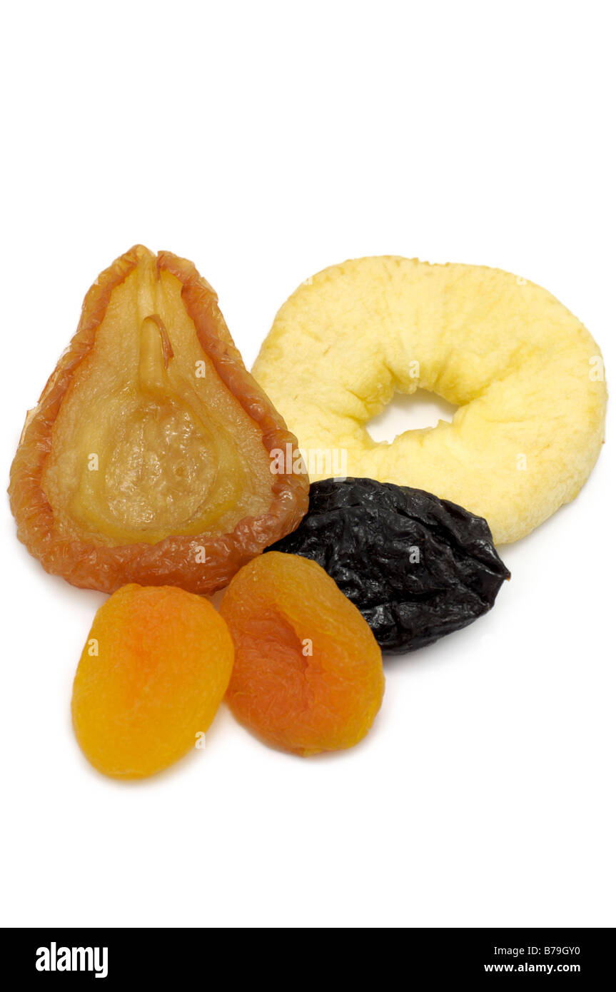 Gemischte Trockenfrüchte, Aprikosen, Pflaume, Birne, Apple-Ring Stockfoto