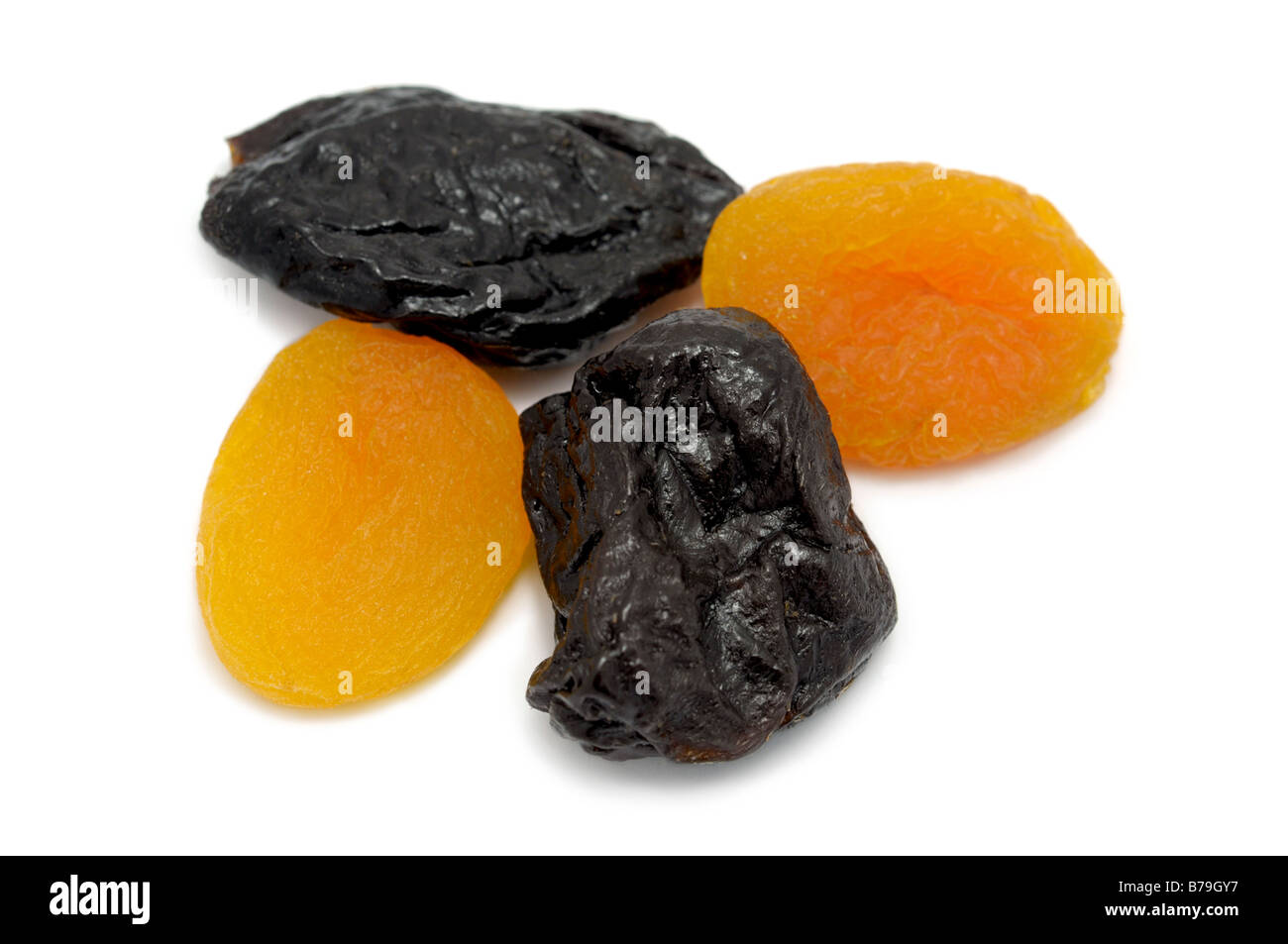 Getrocknete Früchte, Pflaumen und Aprikosen Stockfoto
