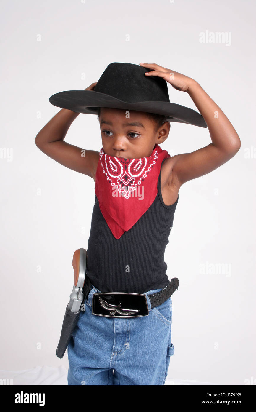 African American Boy in Cowboy-Outfit, mit Halstuch Stockfoto