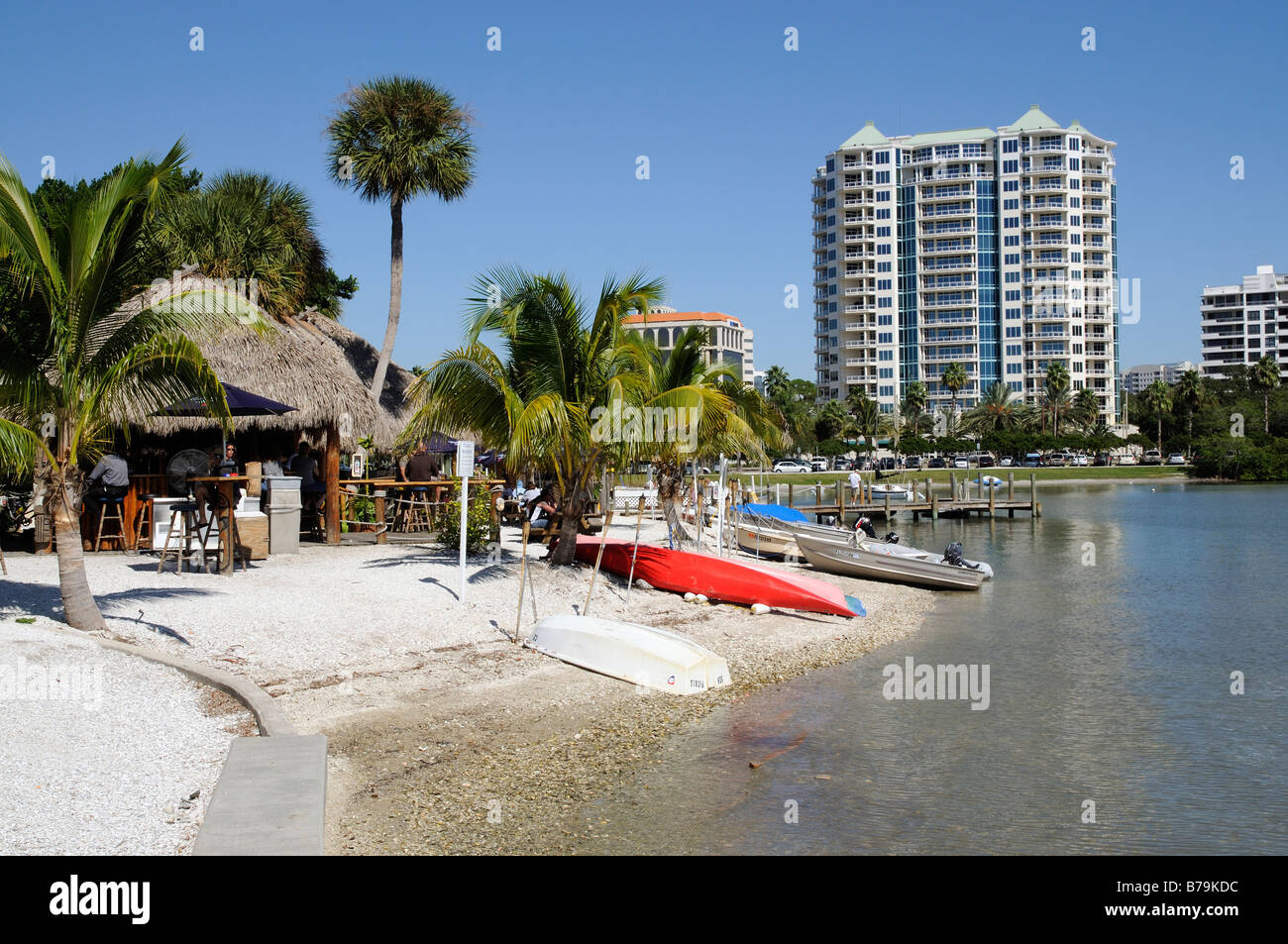 Sarasota City Resort Hafengebiet an der Golfküste Florida USA Bar Restaurant und Boot Vermietung Stockfoto