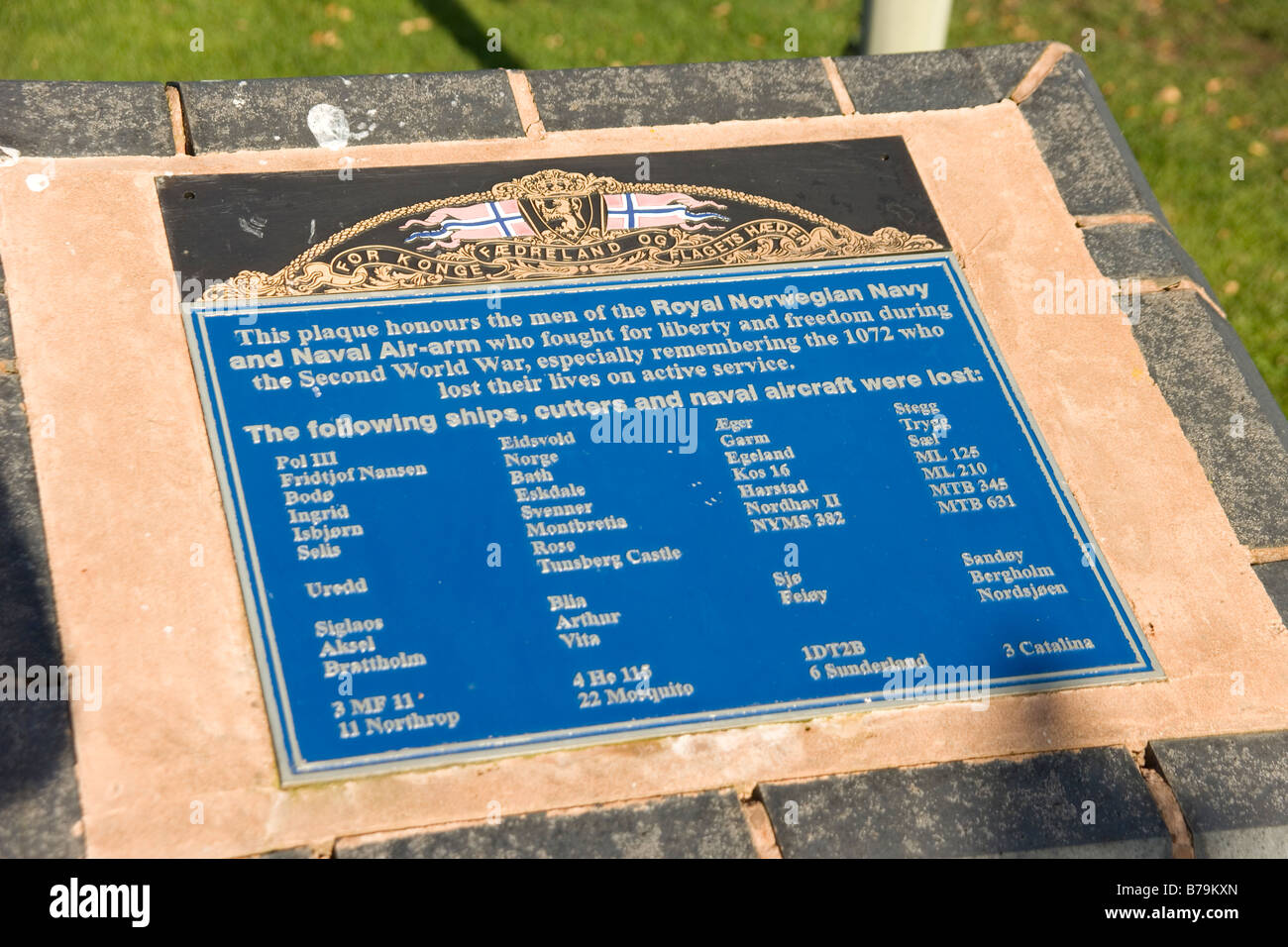 Denkmal für die königliche norwegische Marine am National Memorial Arboreteum bei Alrewas, Staffordshire, England Stockfoto