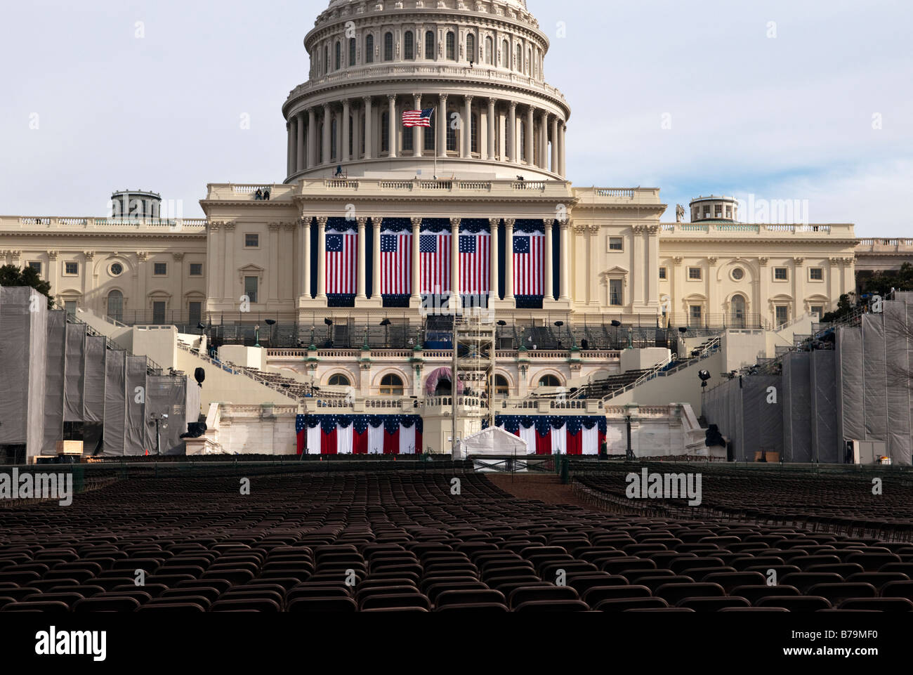 Das US Capitol Building, dem Gelände der Amtseinführung des Präsidenten in Washington DC am 20. Januar 2009. Stockfoto