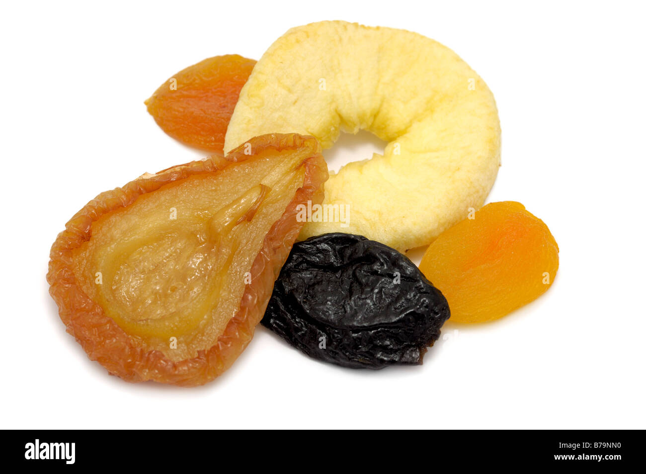 Getrocknete Früchte, Birne, Apfel Ring, Pflaume, Aprikose Stockfoto