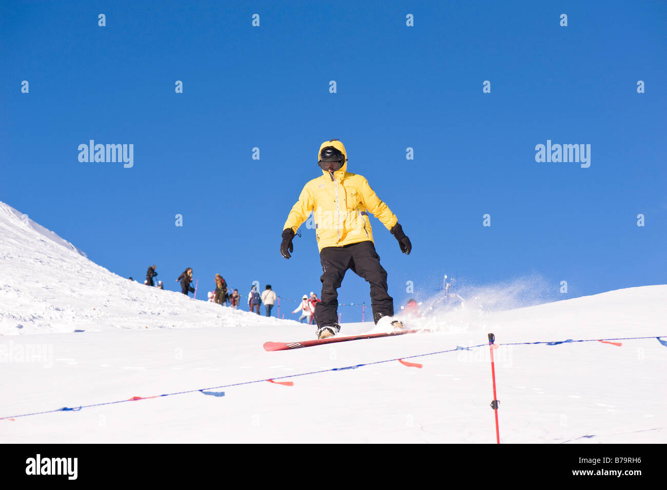 Snowboarden auf Pisten von Kasprowy Wierch Zakopane Tatra Gebirge Podhale Region Polen Stockfoto