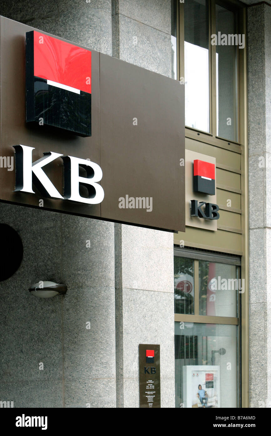 Logo auf das Hauptquartier der Komercni Banka KB Bank in Prag, Tschechische Republik, Europa Stockfoto