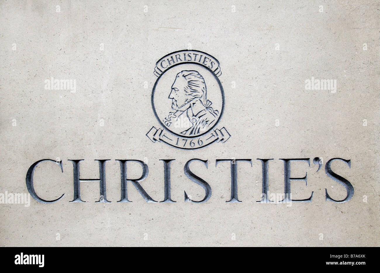 Emblem, Zeichen des Auktionshauses Christie's in London, England, Großbritannien, Europa Stockfoto