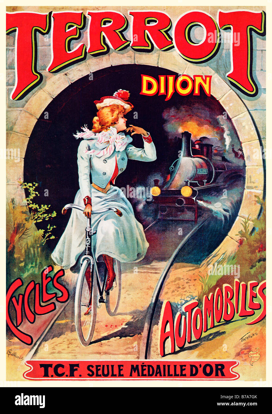 Zyklen Terrot 1898 Jugendstil Poster von Tamagno für den französischen Fahrrad- und Auto-Hersteller von Dijon Stockfoto