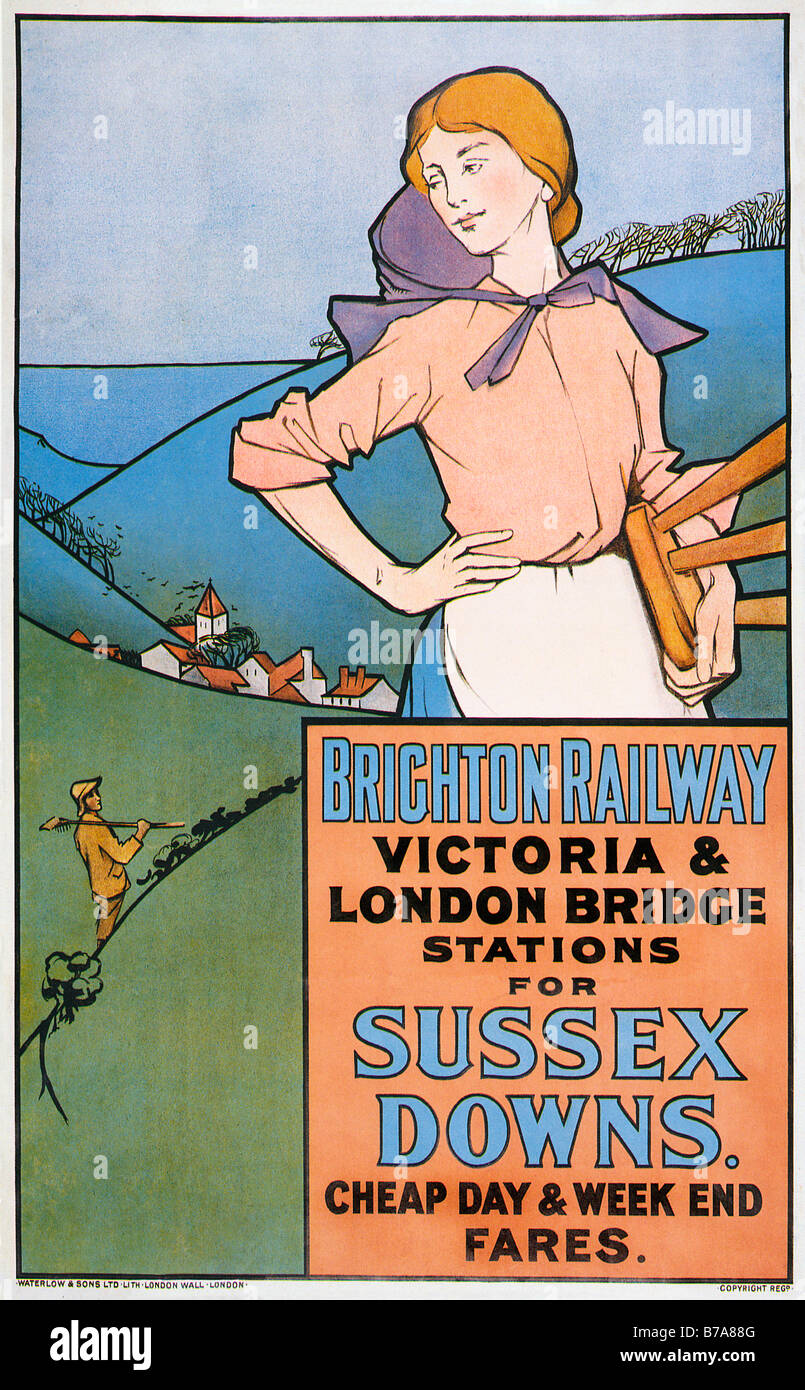 Brighton Railway Sussex Downs 1903 Poster für den Service von London Stationen zu den sanften Hügeln der South Coast Stockfoto