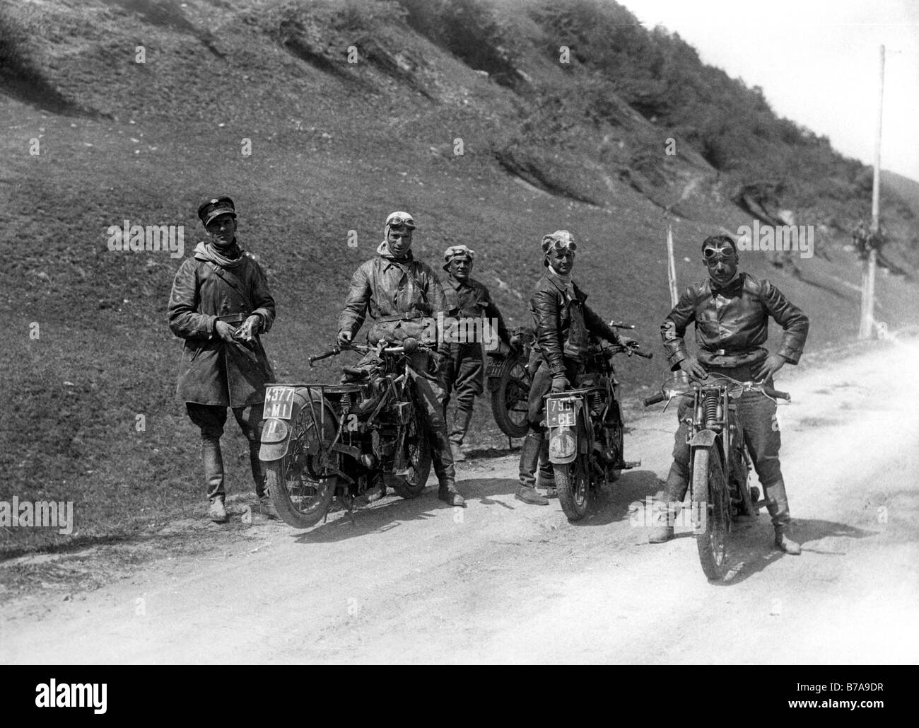 Historisches Foto, Motorrad-Ausflug, ca. 1930 Stockfoto