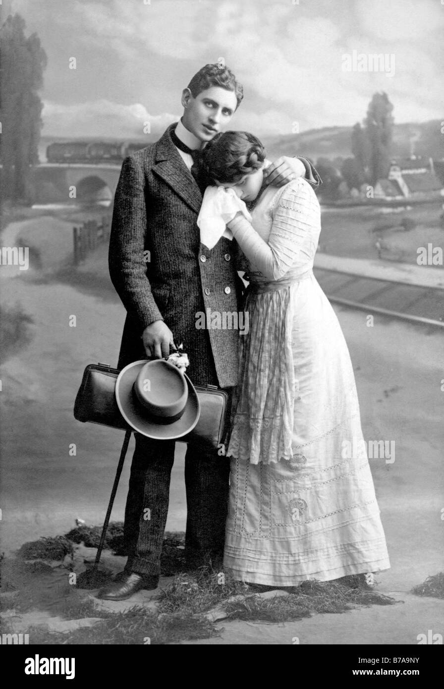 Historisches Foto, Liebhaber, Frau weinen, ca. 1915 Stockfoto