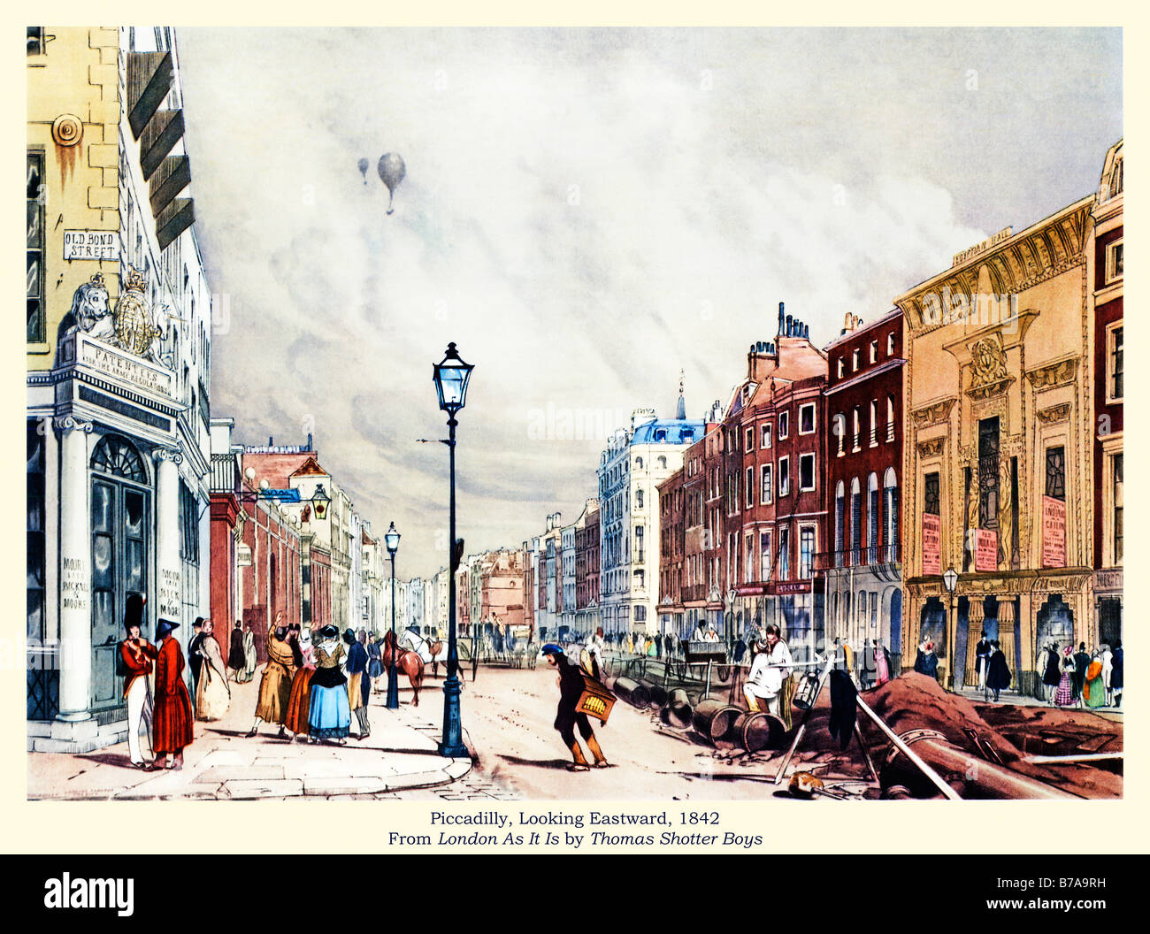 Auf der Suche nach Osten 1842 Piccadilly Aquarell von TS Boys in Richtung Piccadilly Circus Bond Street auf der linken Seite Stockfoto