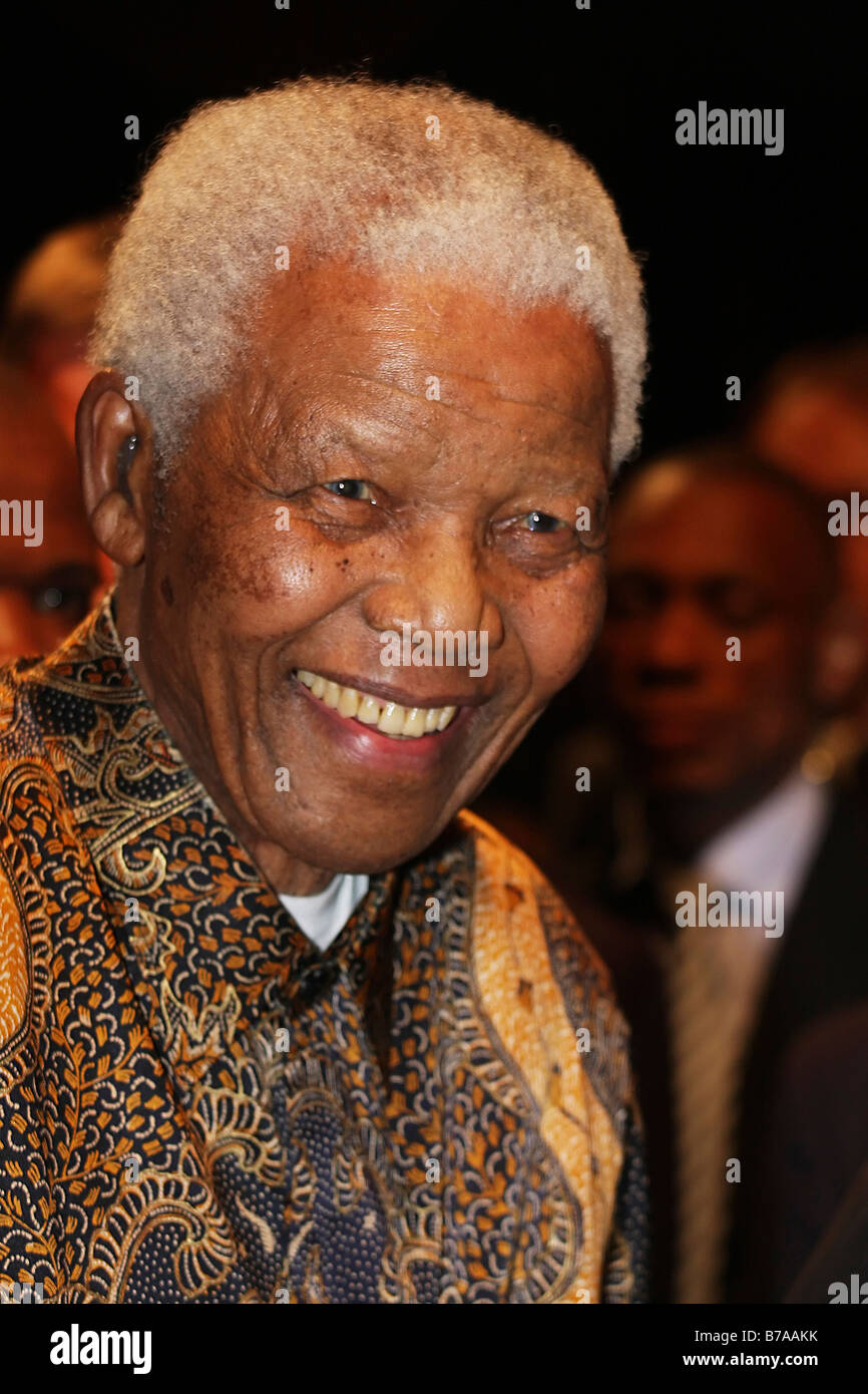 Nelson Mandela lächelnd Stockfoto