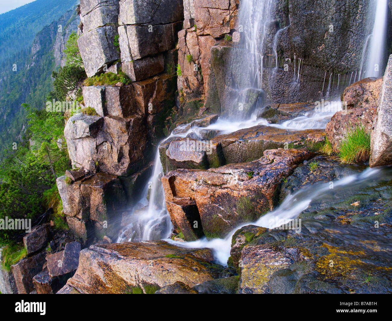 Pancava Wasserfall, Krkonose Nationalpark, Riesen Mountains Nationalpark, Ost-Böhmen, Tschechische Republik, Europa Stockfoto