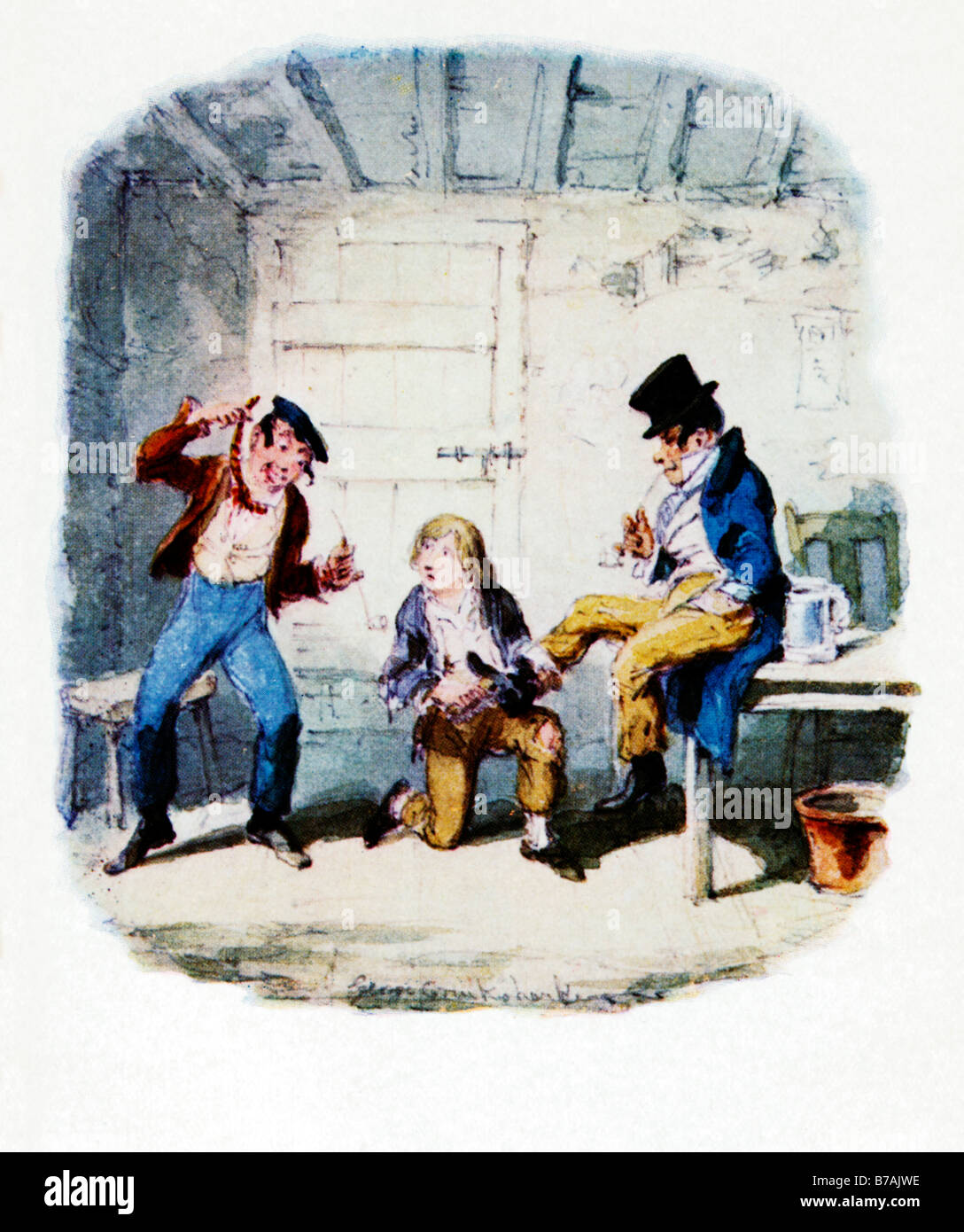 Oliver Twist A Lektion von Master Bates und Dodger original-Illustration von George Cruikshank für den Dickens Roman von 1837 1839 Stockfoto