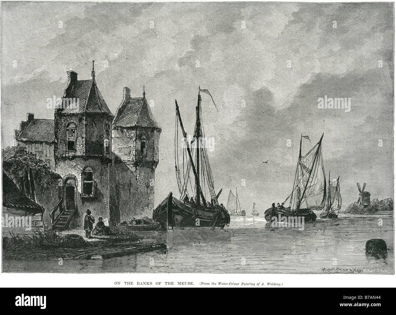 Banken Maas Wasser Handel Transport Segel Küste segeln Bucht Boot rudern Port Dock Meer der Maas (in Niederländisch und Deutsch: Stockfoto