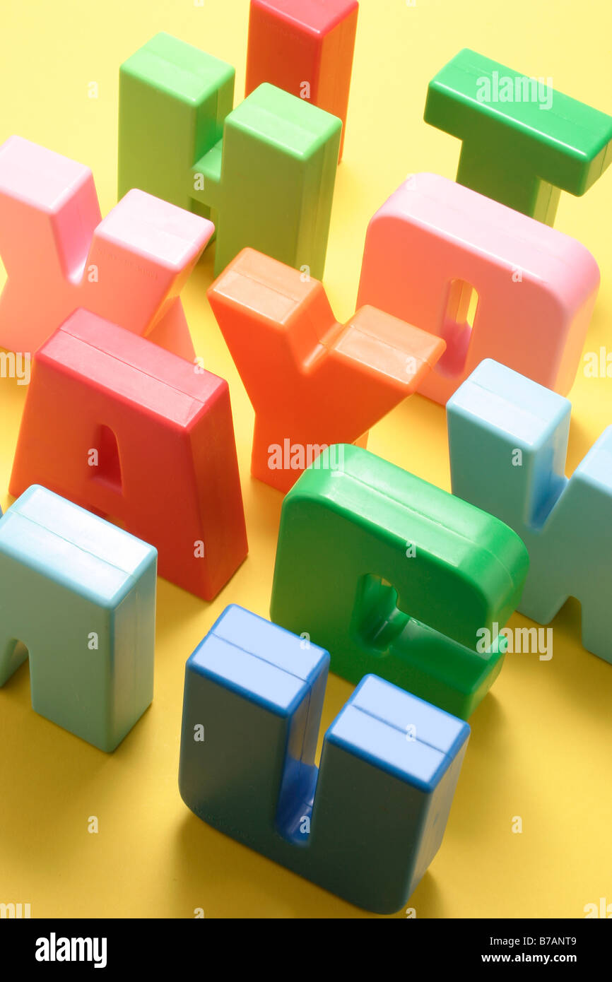 Farbige Kunststoff Buchstaben des Alphabets Stockfoto