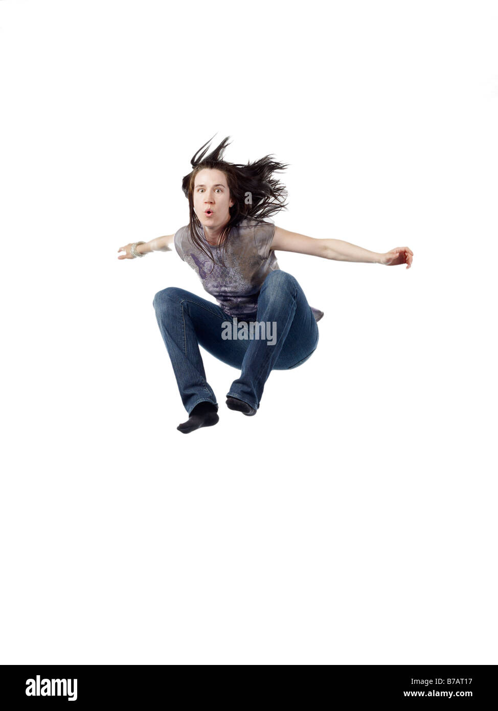 Frau in der Luft Stockfoto