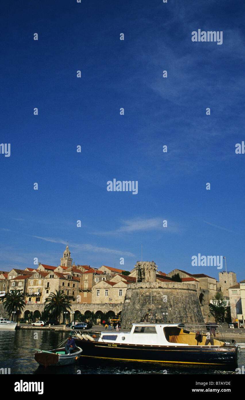Blick auf die Stadt Korcula, Insel Korcula, Kroatien Stockfoto