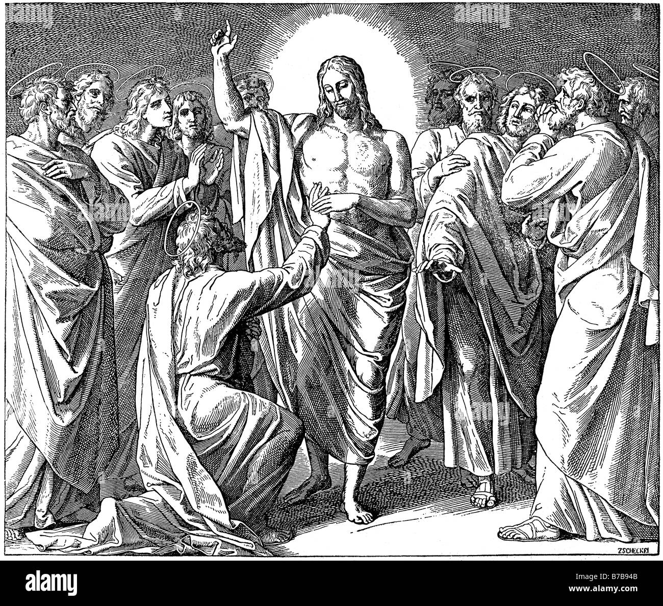 Jesus erscheint den Aposteln Stockfoto
