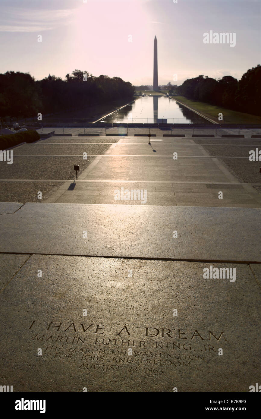 Martin Luther King Jr. Zitat, Lincoln Memorial Schritte, Washington D.C., USA Stockfoto