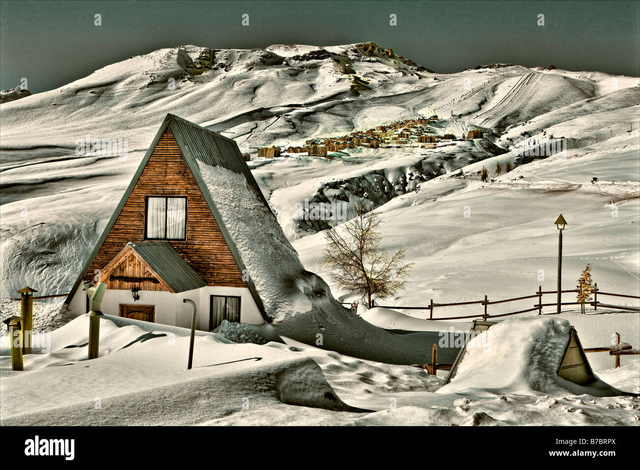 Hütte in den chilenischen Anden La Parva Chile Stockfoto