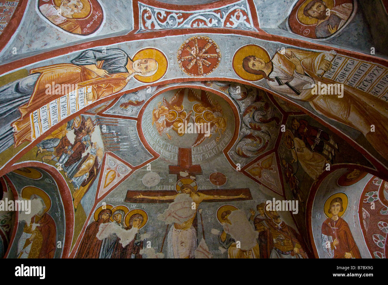 Fresken an der Decke des Apple-Kirche oder Elmali Kilise in das Göreme Open Air Museum in Cappadocia Türkei Stockfoto