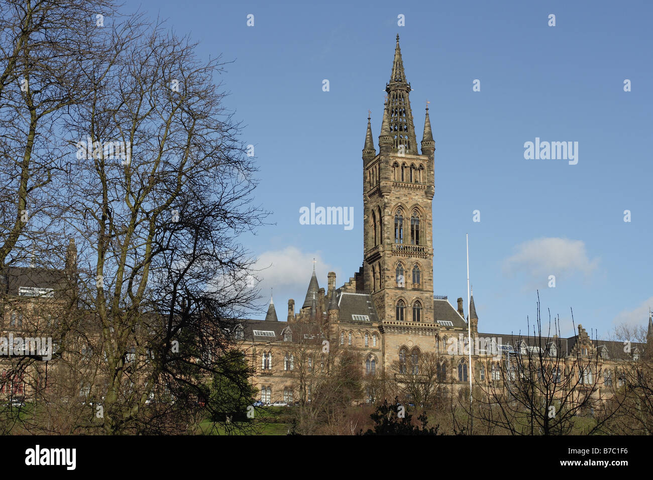 University of Glasgow Bell Tower South façade, Gilmorehill, Glasgow, Schottland, Großbritannien Stockfoto