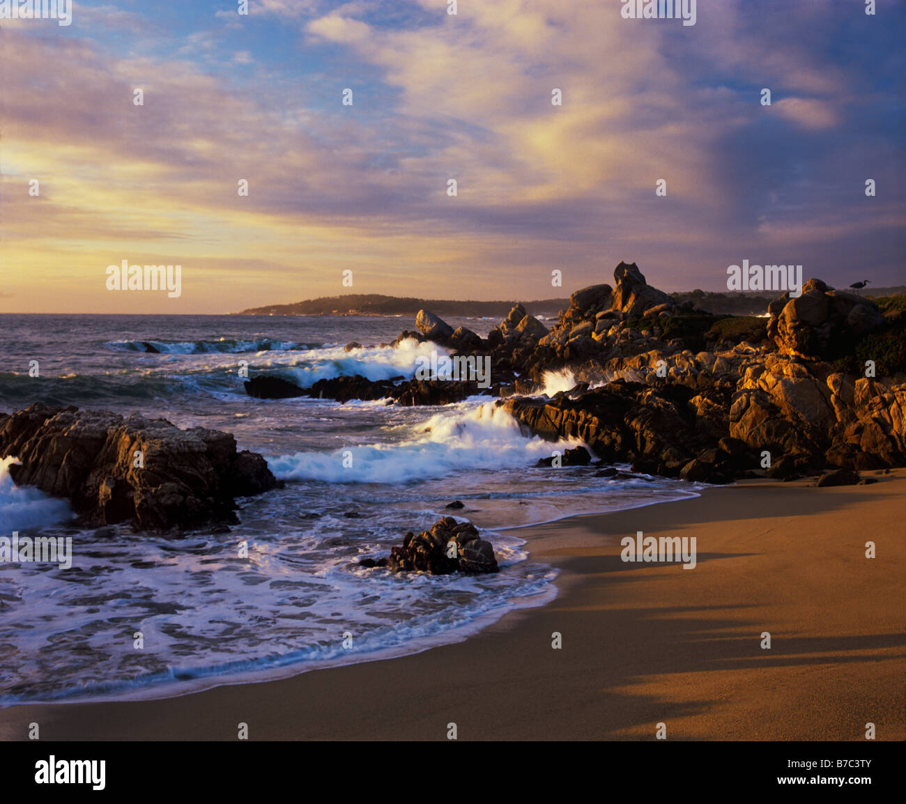 Wellen in einer Bucht am Südstrand CARMEL RIVER auch oder RIBERA BEACH nördlich von POINT LOBOS STATE PARK CARMEL Kalifornien Stockfoto