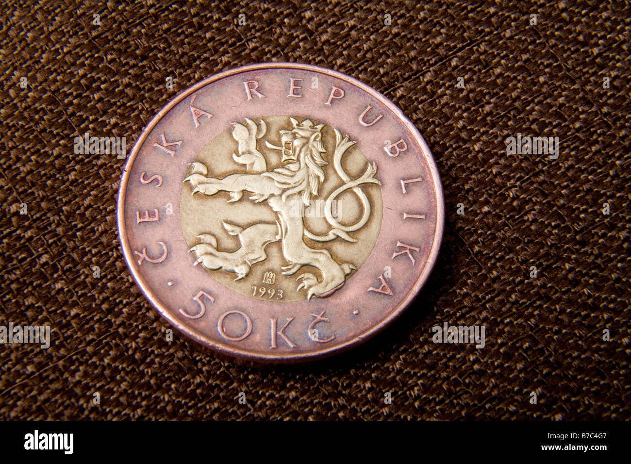 50 Tschechische Krone Münze gebräuchlich bis 2010 Wirtschaft bank Geld Bar Stockfoto