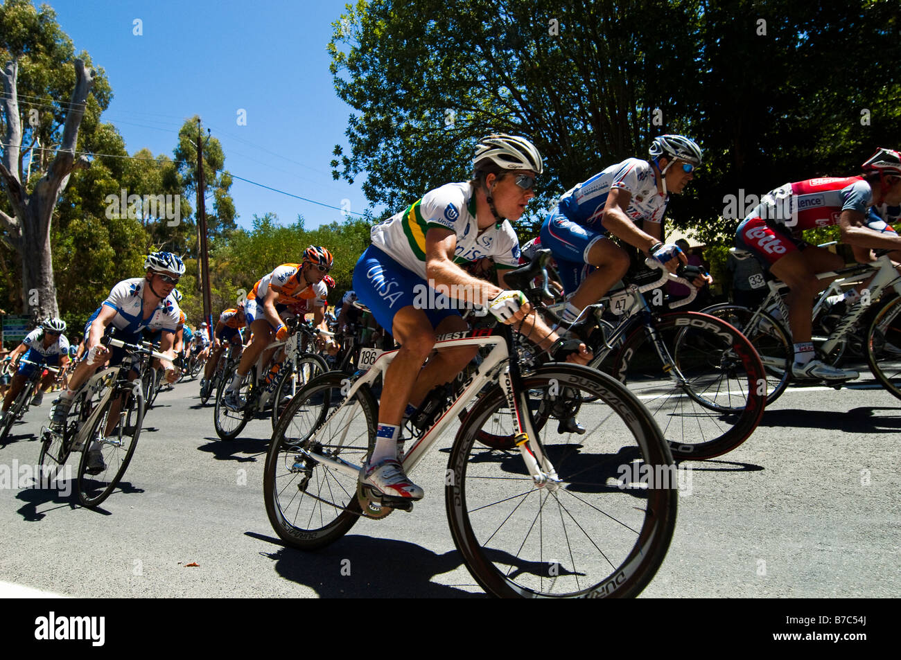 Radfahrer die Tour Down Under 2009 Classic Bike Rennen in den Adelaide Hills Australien Stockfoto