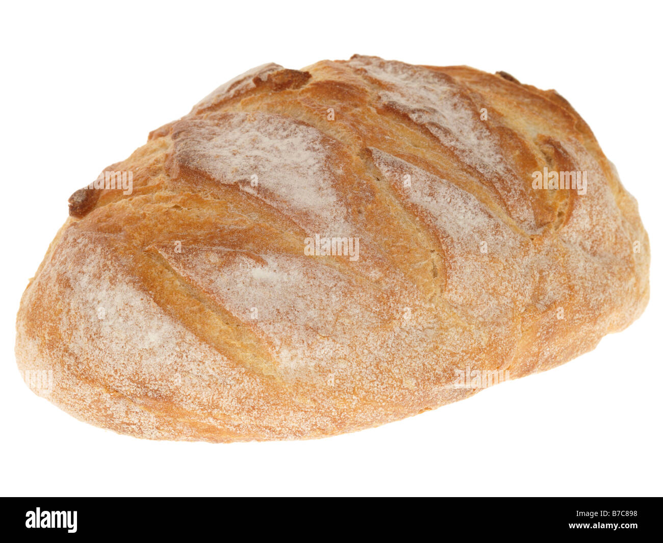 Frisch gebratene Laib Stein gebackene Brot auf einem weißen Hintergrund, ohne Menschen und einen Freistellungspfad oder Kopieren Raum Stockfoto