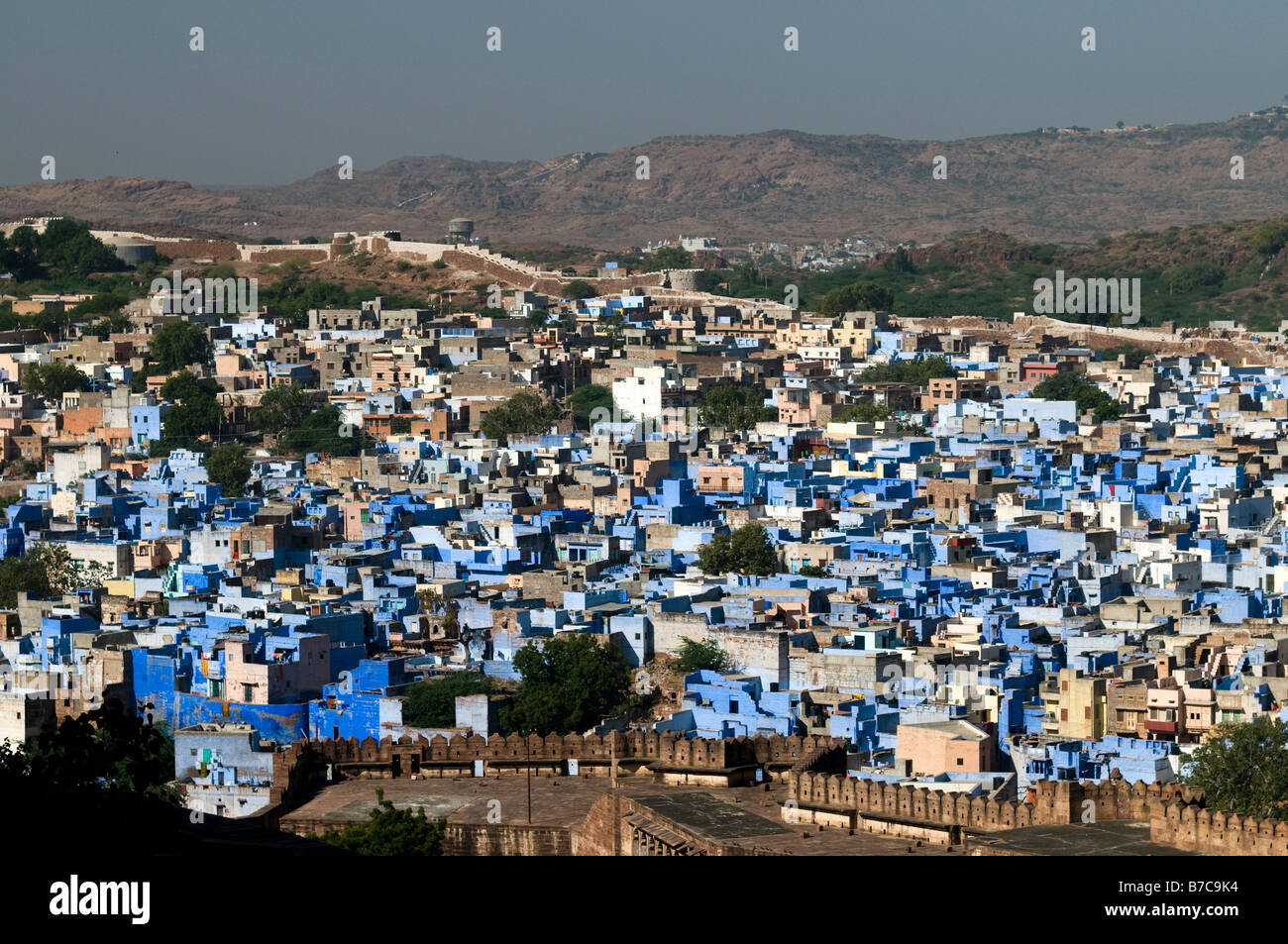 Die blaue Stadt Jodhpur Blick vom Meherangarh Fort. Rajasthan. Indien Stockfoto