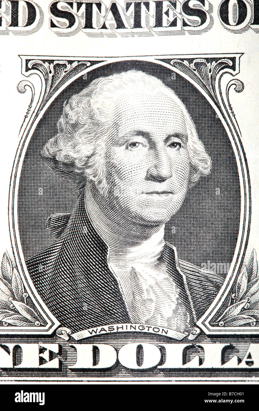Gravur von George Washington Detail aus einer alten ein-Dollar-Banknote Stockfoto