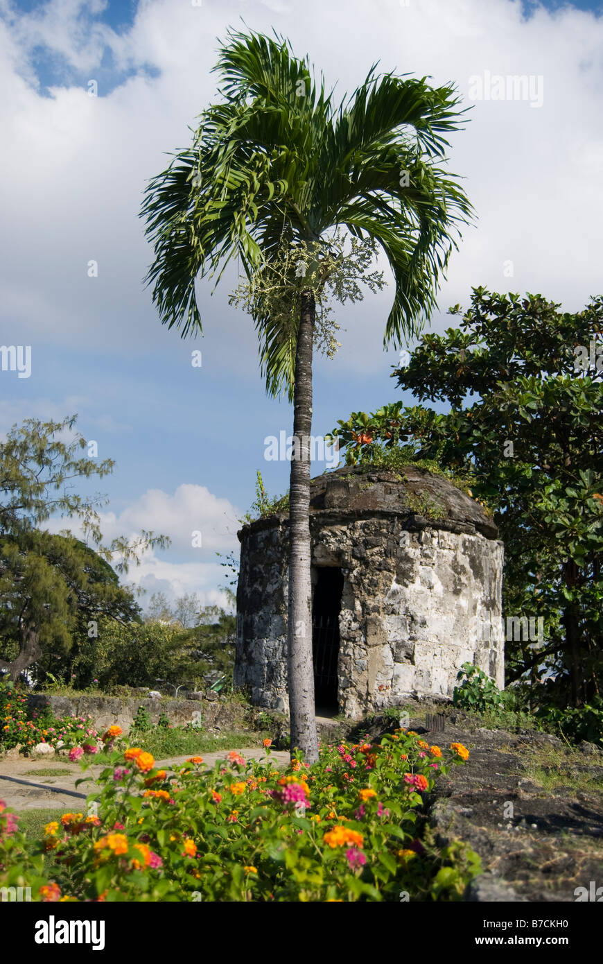 Außenwände, Turm und Kanone, Fort San Pedro, Cebu City, Cebu, Visayas, Philippinen Stockfoto