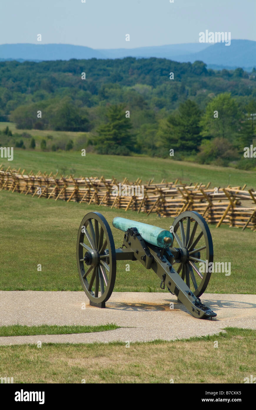 Canon und Zaunleitung, Gettysburg National Park, Gettysburg, Pennsylvania, USA Stockfoto