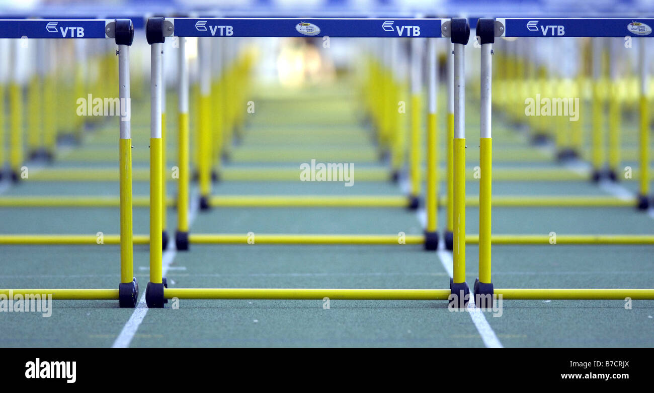 Hürden für einen Lauf mit Hindernissen Stockfoto