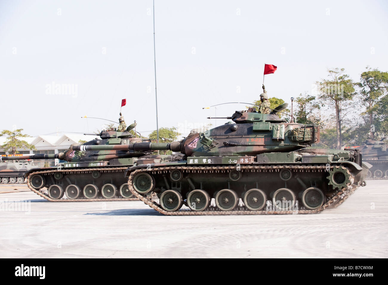 Kampfpanzer M60A3 bei militärischen Übungen beim 58. Artillerie-Befehl, Taichung, Taiwan Stockfoto