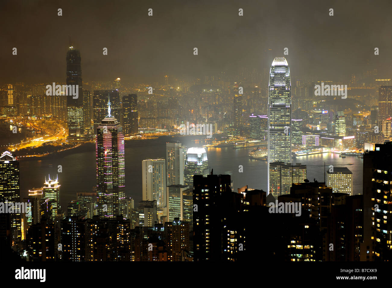 Nachtaufnahme von Hong Kong kann man die Verschmutzung Stockfoto