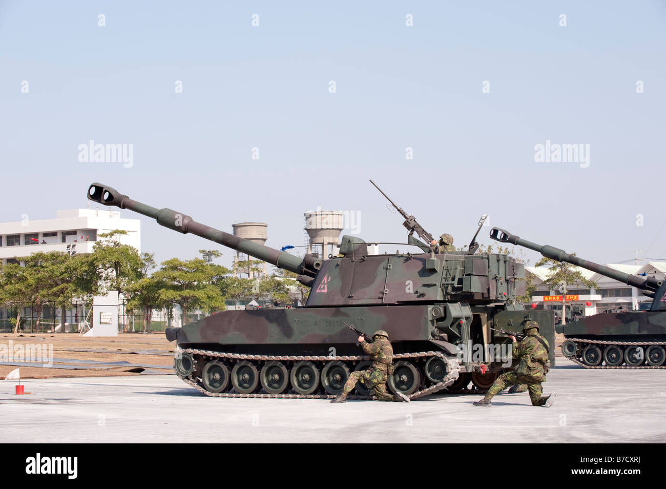 M109A2 155mm SP Haubitze während Kriegsspielen beim 58. Artillerie-Befehl, Taichung, Taiwan Stockfoto