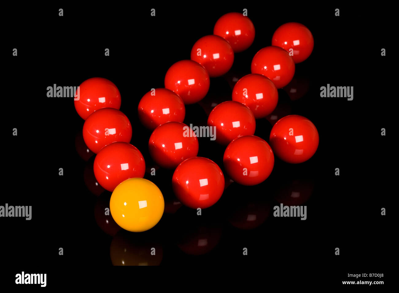 Snooker Kugeln angeordnet in einem Pfeil-Symbol Stockfoto