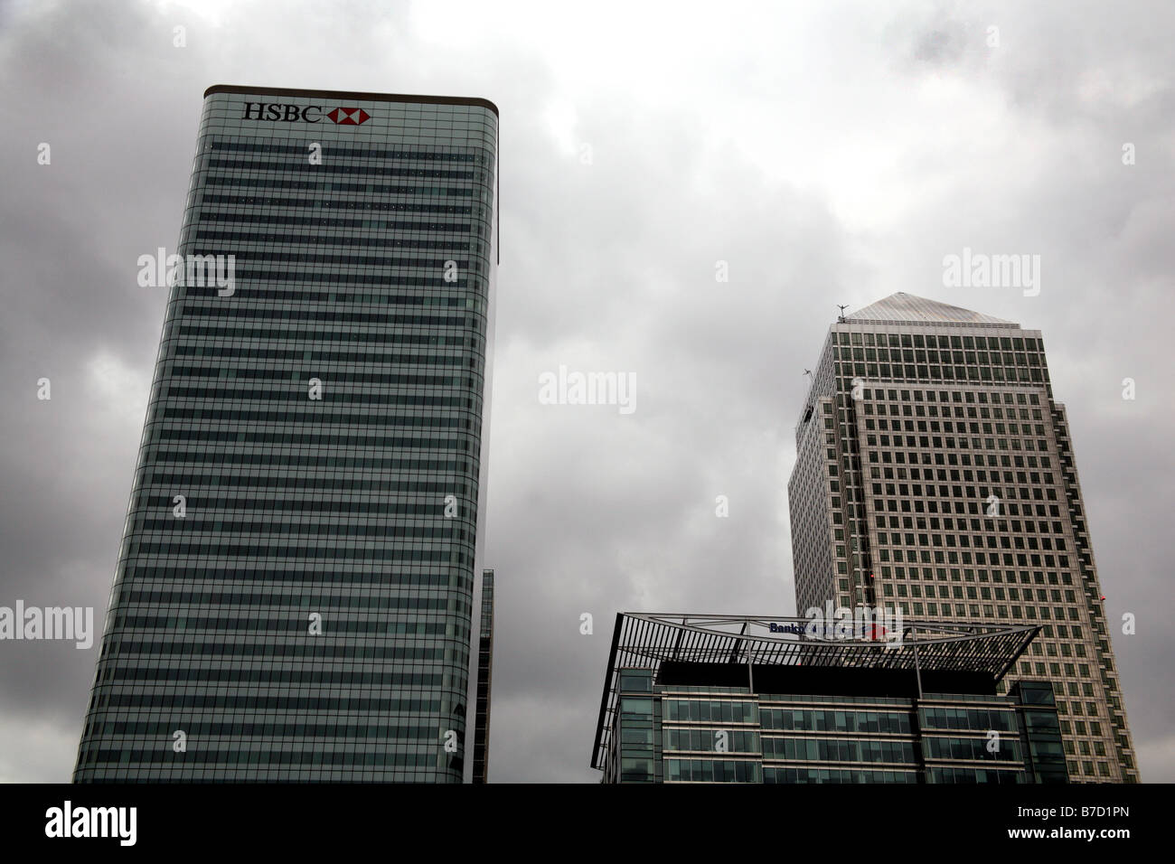 Düstere Aussichten für Londoner Banken in Canary Wharf Stockfoto