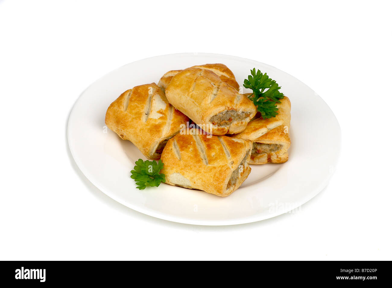 Brötchen Wurst auf einem Teller Stockfoto