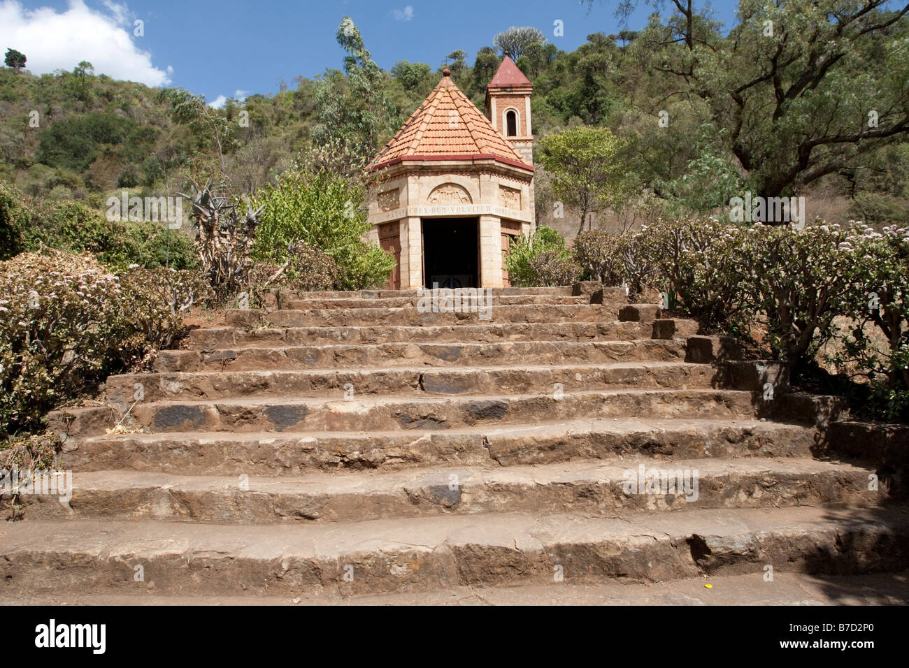 Katholische Kirche erbaut von italienischen POW Rift Escarpment Road unter Kijabe Kenia Stockfoto