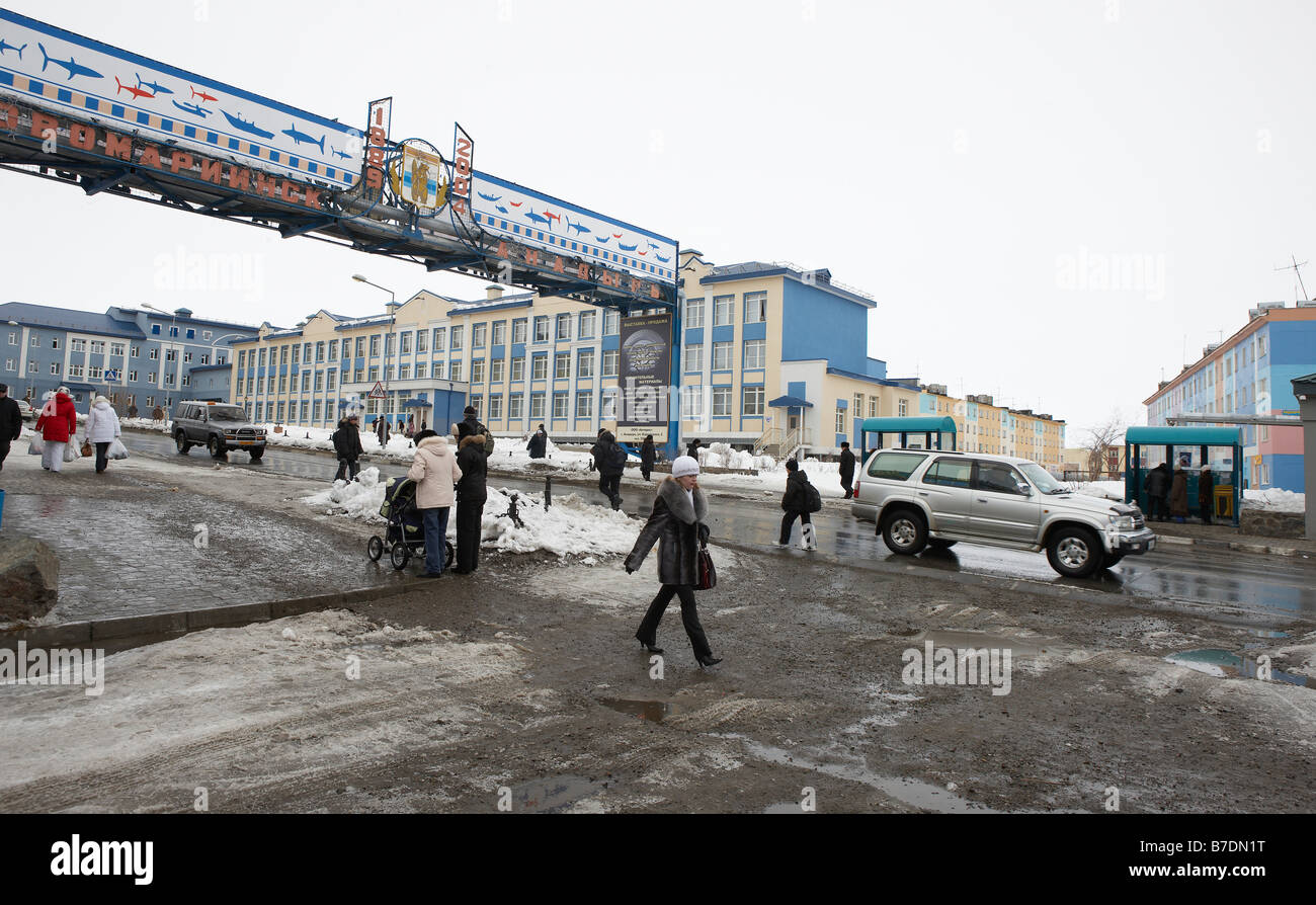 Menschen in der Stadt zu zentrieren, Anadyr Tschukotka, Sibirien-Russland Stockfoto