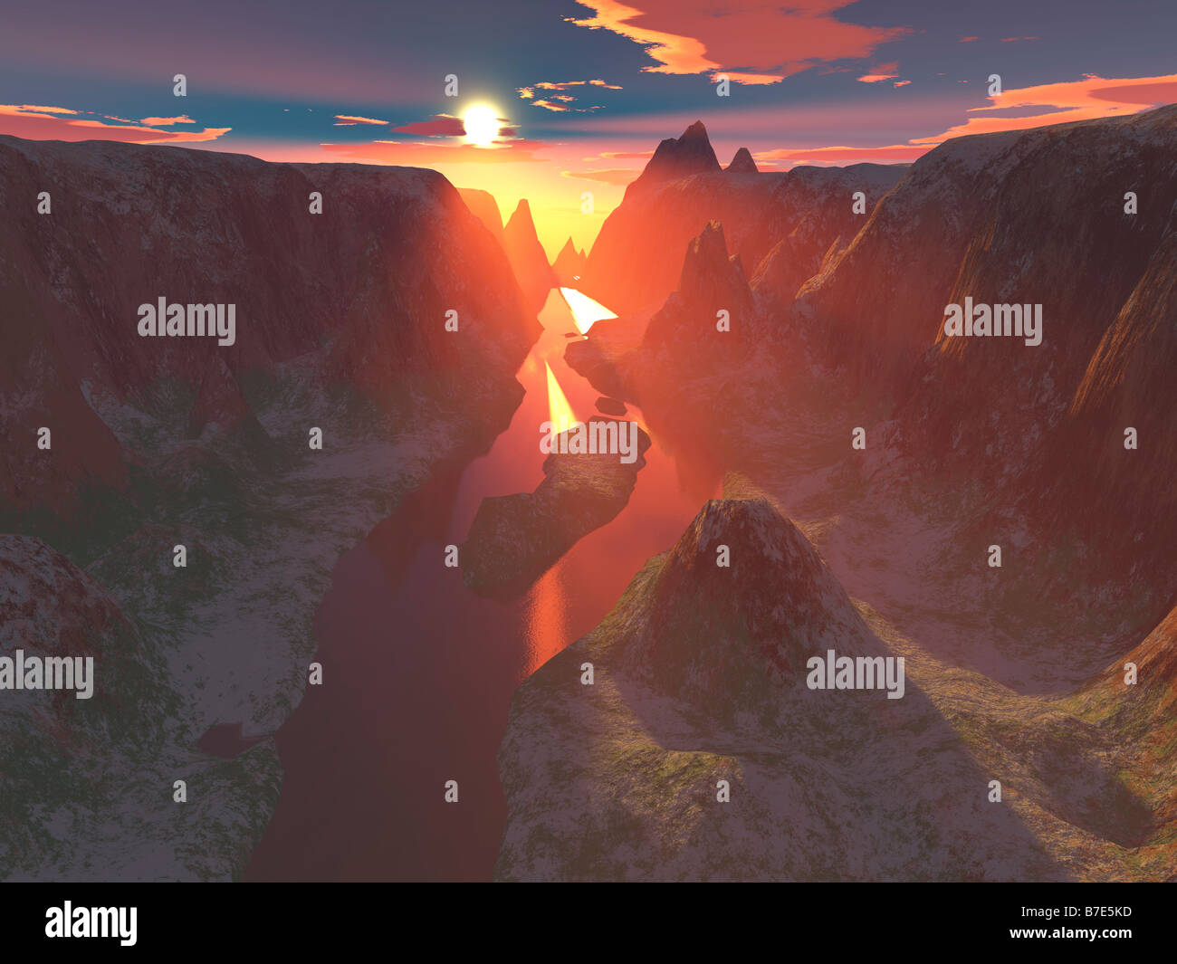 Sonnenuntergang am Canyon hochauflösende Computer generierte Bild Stockfoto