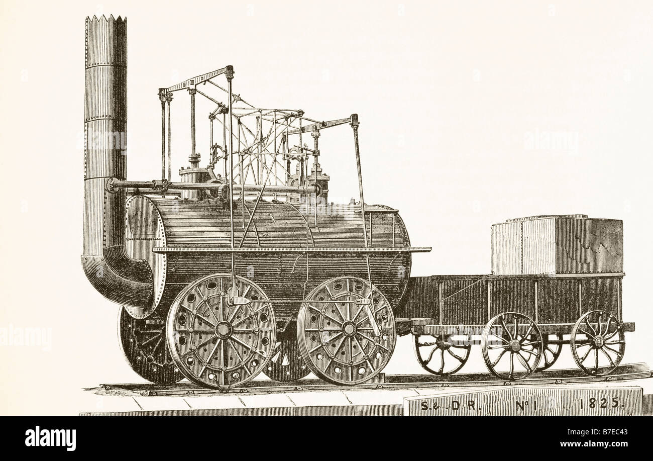 George Stephensons Zug von 1825, ursprünglich Active genannt und später in Locomotion umbenannt. Stockfoto