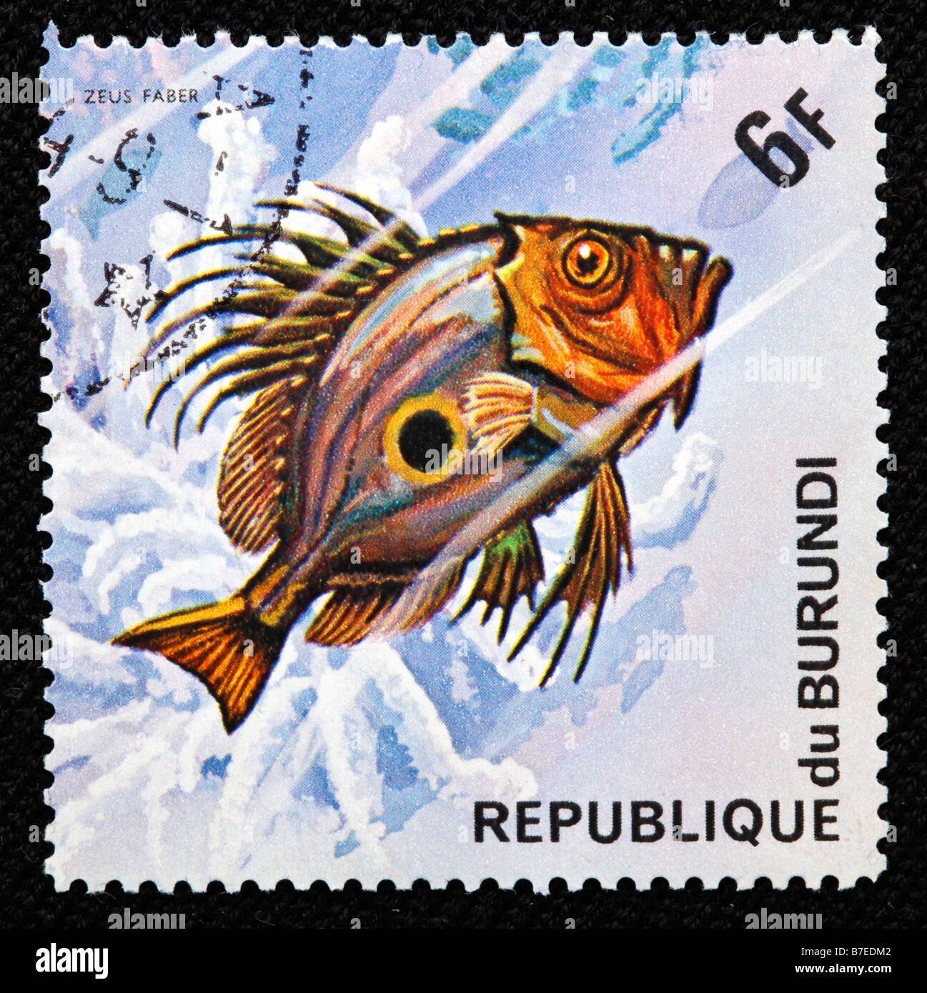 Petersfisch, Zeus Faber, Fisch, Briefmarke, Burundi, 1974 Stockfoto