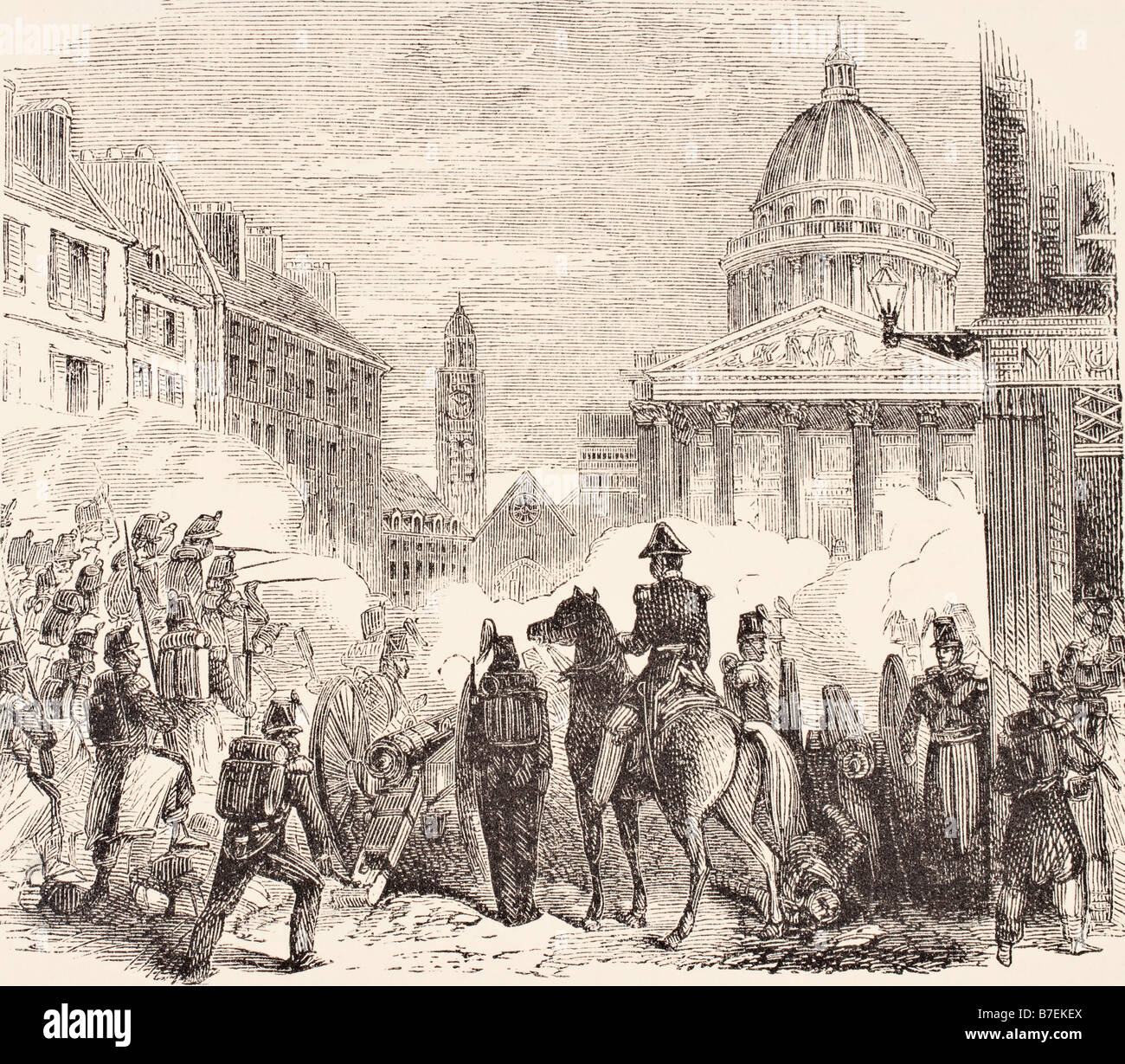 Zwischenfall in der Nähe des Pantheon, Paris während der französischen Arbeiterrevolte vom 23. Juni bis 25. Juni 1848. Stockfoto