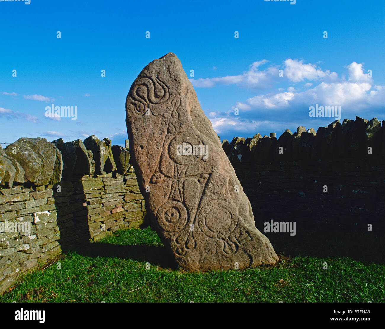 Aberlemno I (The Serpent Stone), Aberlemno, Schottland, Großbritannien. Ein piktischer Symbolstein aus dem siebten Jahrhundert nach Christus Stockfoto